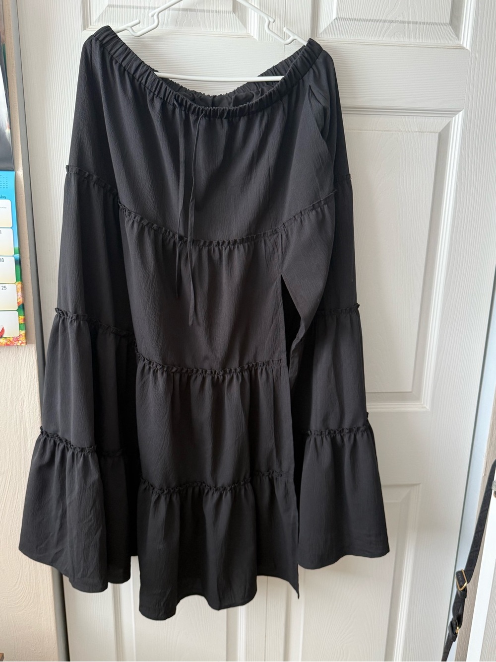 Black Tiered A-Line Maxi Skirt with Elastic Waist